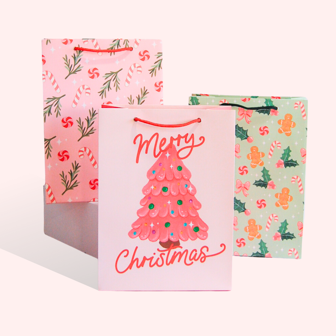 Pink Christmas Tree Gift Bag