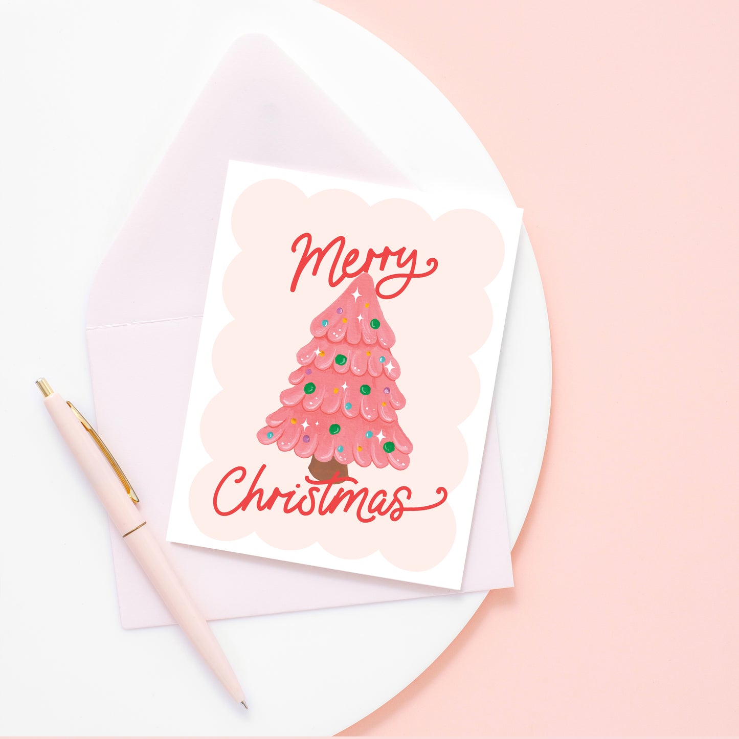 Pink Christmas Tree Greeting Card