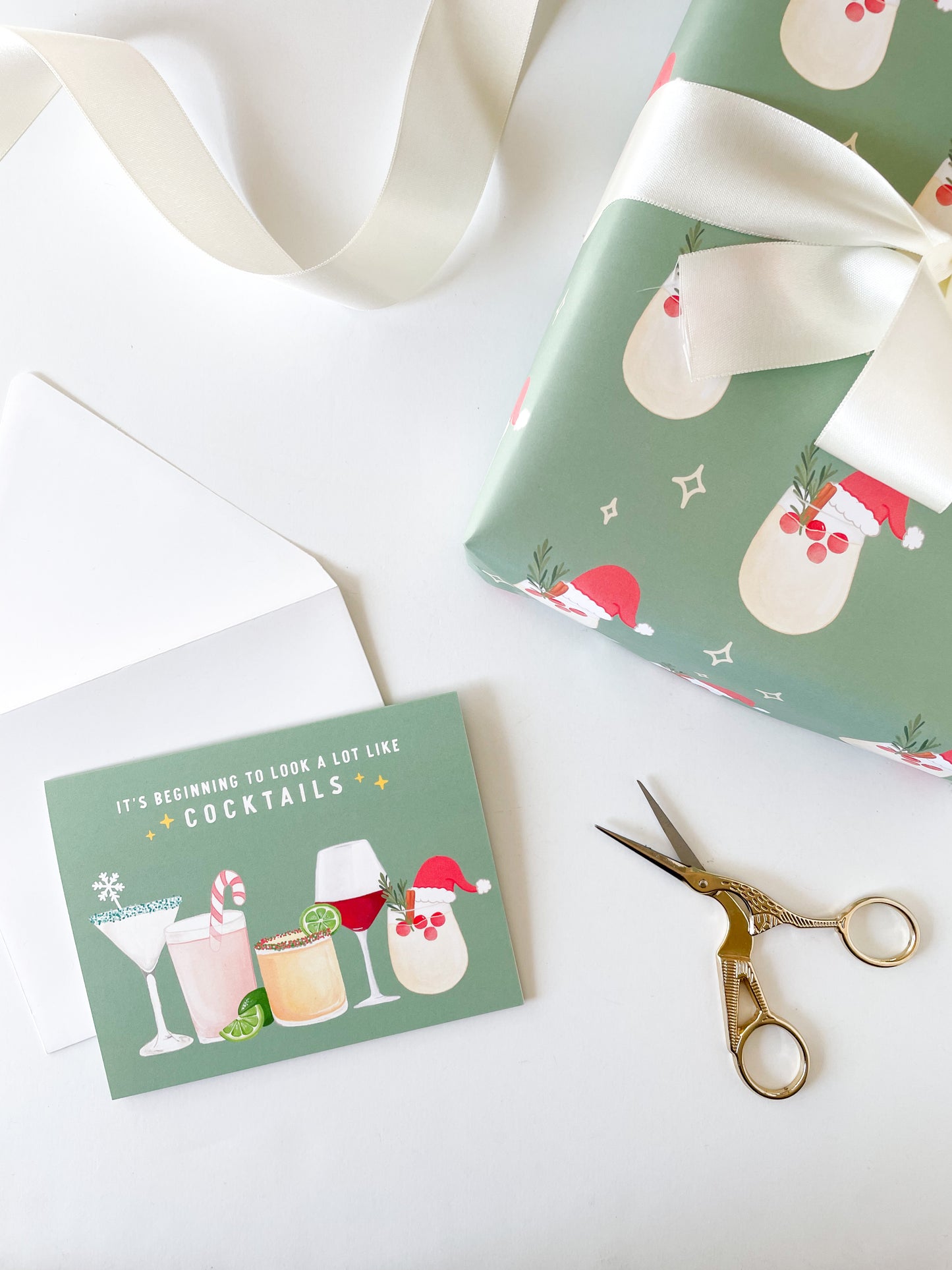 Santa Cocktail Holiday Gift Wrap