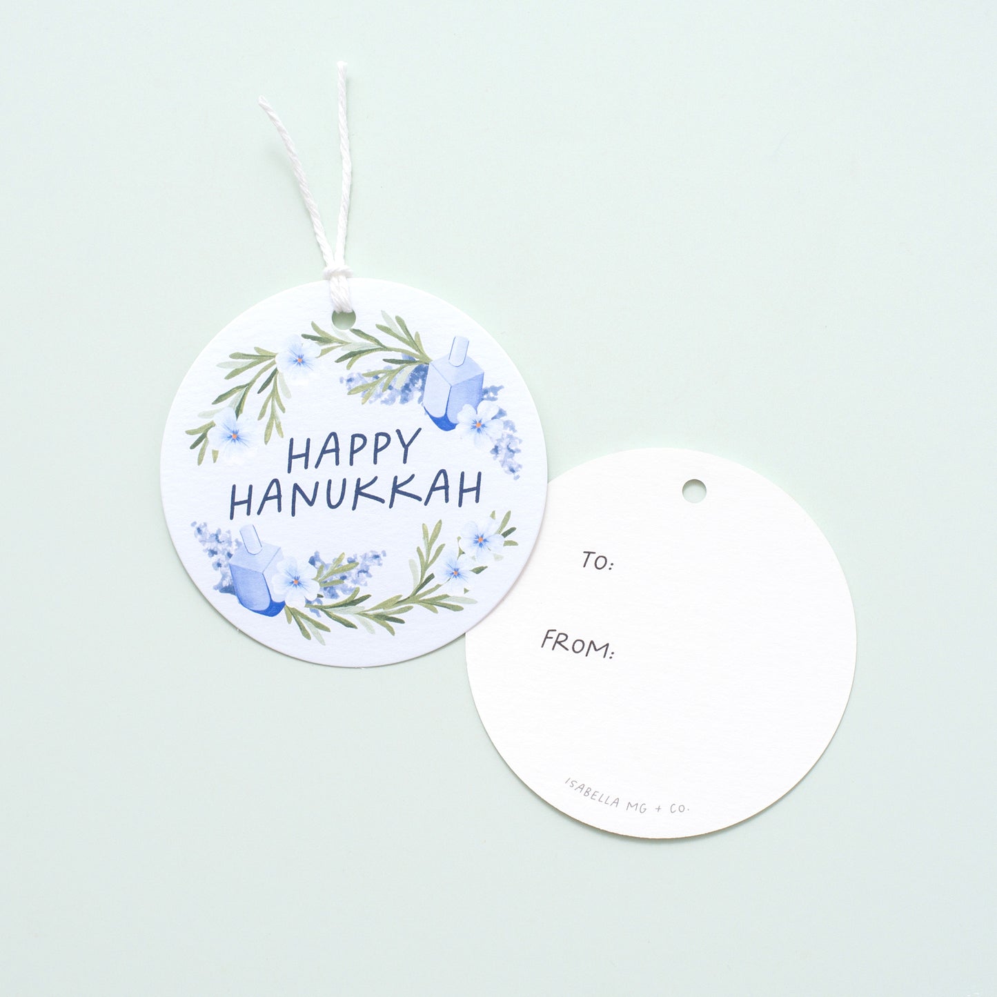 Hanukkah Dreidel Wreath Circle Gift Tags