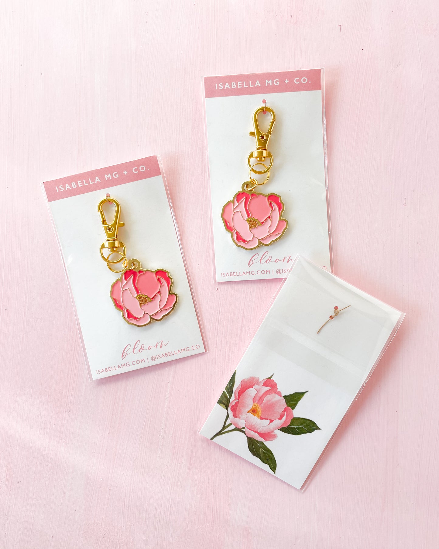 Peony Mini Enamel Keychain Charm
