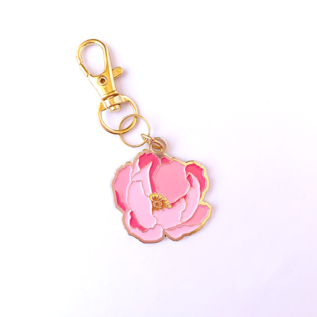 Peony Mini Enamel Keychain Charm