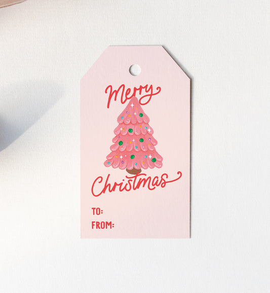 Pink Christmas Tree Gift Tag Set