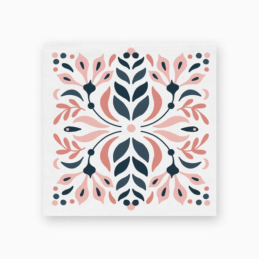 Pink & Navy Floral Tile Small Match Box