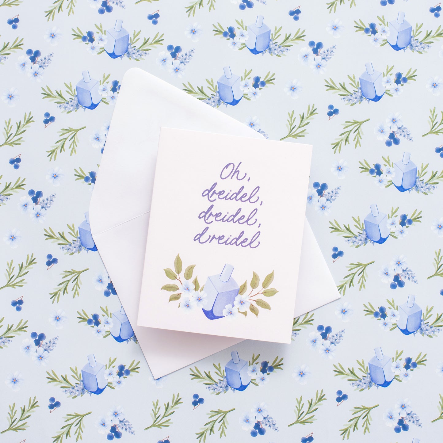 Floral Dreidel Hanukkah Greeting Card
