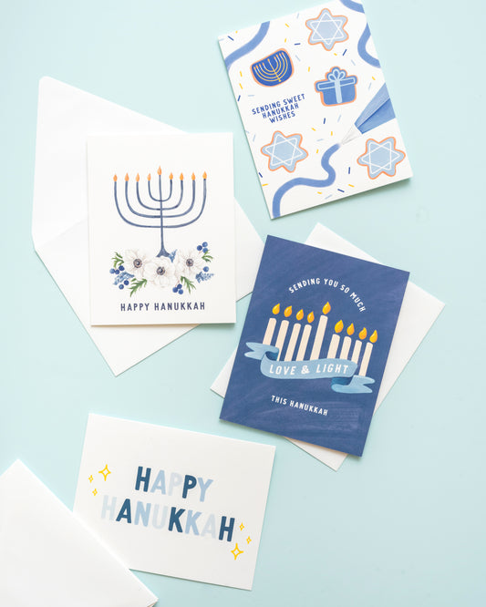 Floral Menorah Happy Hanukkah Greeting Card