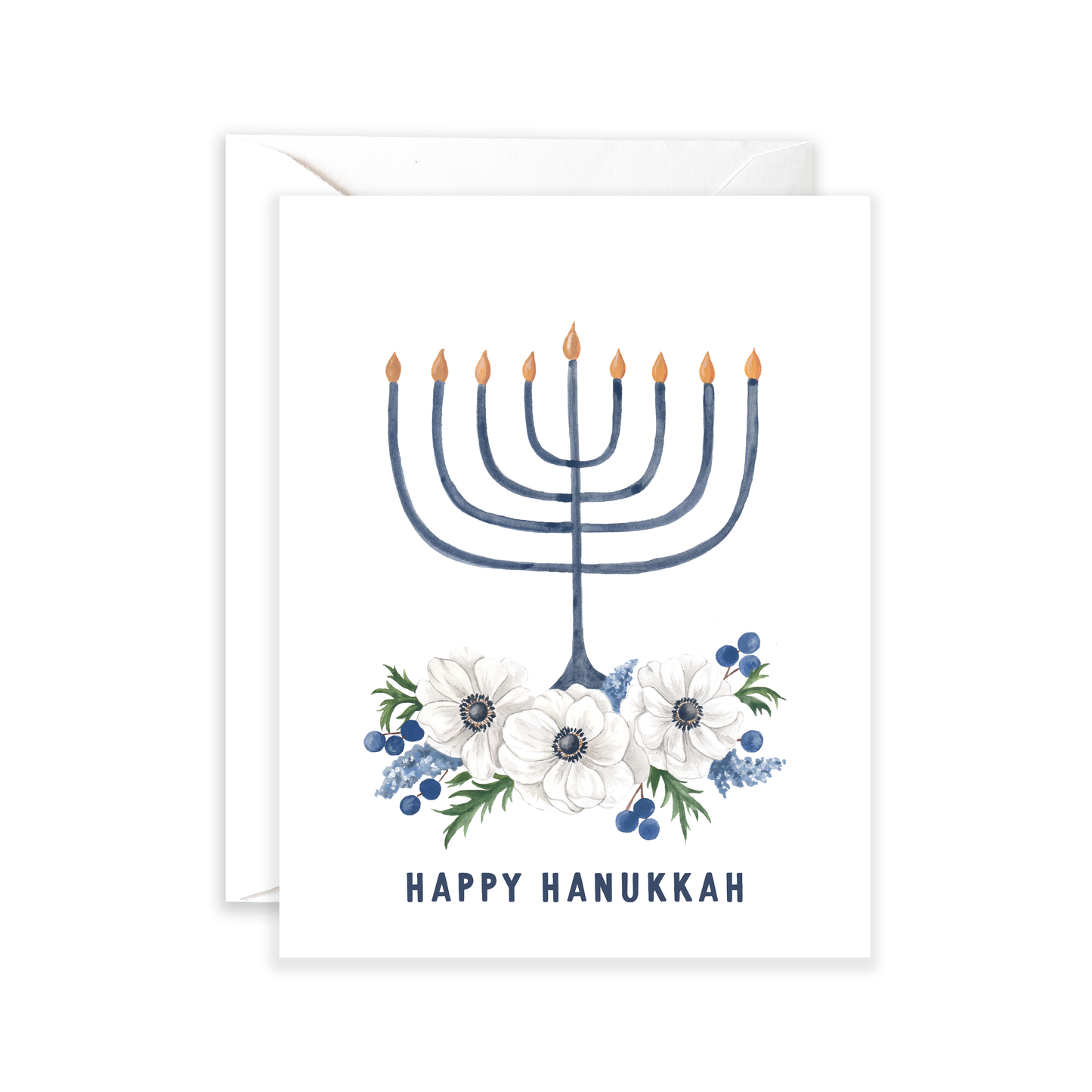 Floral Menorah Happy Hanukkah Greeting Card