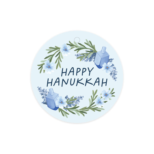 Hanukkah Dreidel Wreath Circle Gift Tags